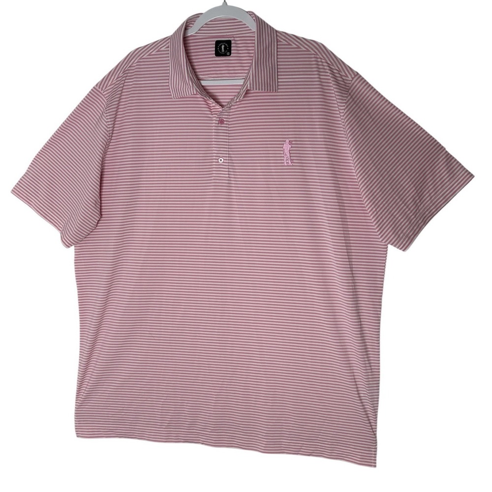 U Suck At Golf Apparel Polo Shirt Mens XL Pink White Striped Short Sleeve Adult